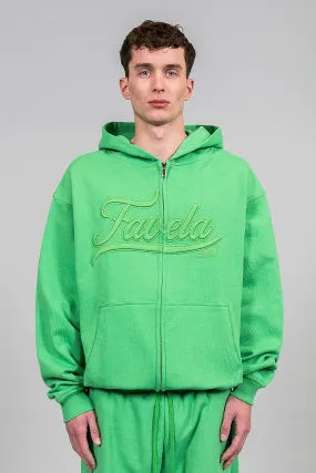 3D COLLEGE EMBROIDERY APPLE GREEN FRONTZIP