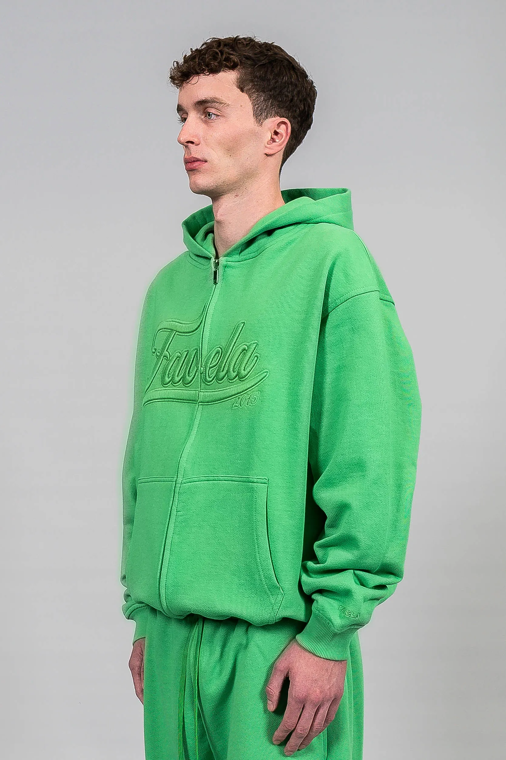 3D COLLEGE EMBROIDERY APPLE GREEN FRONTZIP