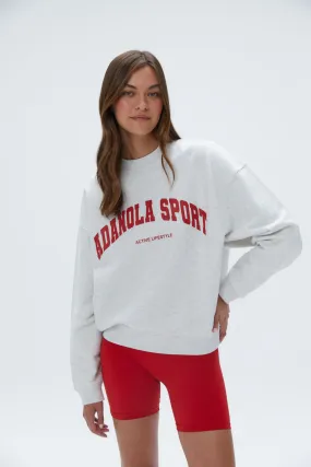 Adanola Light Grey Melange Sport Sweatshirt with Classic Red Accents - Relaxed Fit