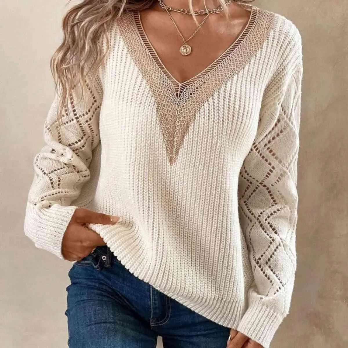 Alessa Contrast V-Neck Sweater, 2 Colors