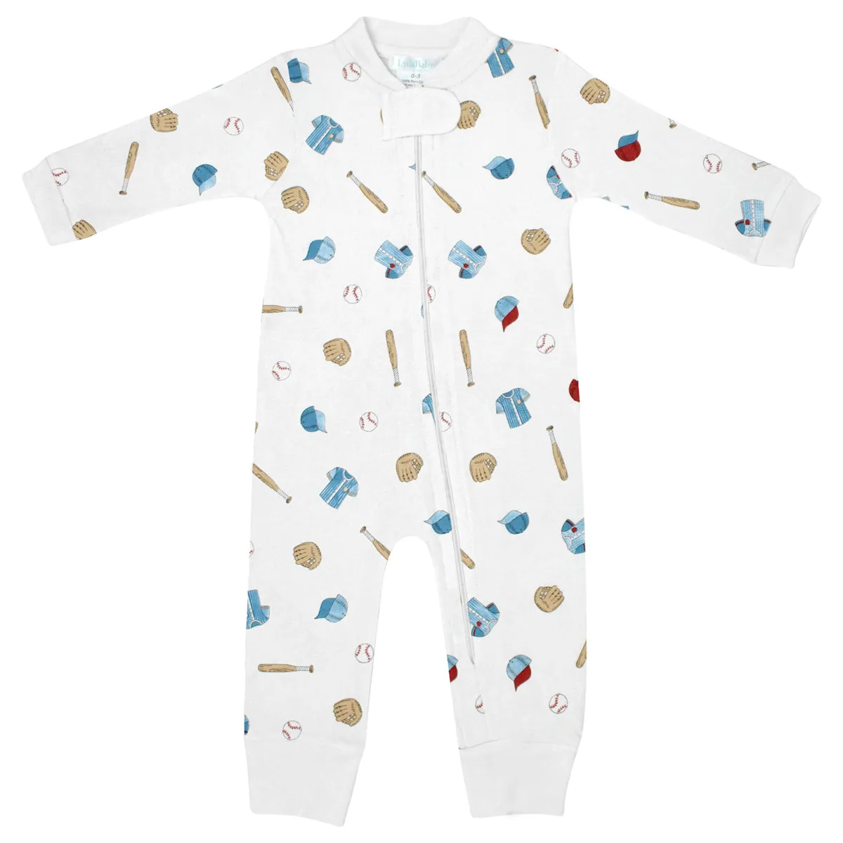 Baseball Printed Zipper Footie |  Baby Boy