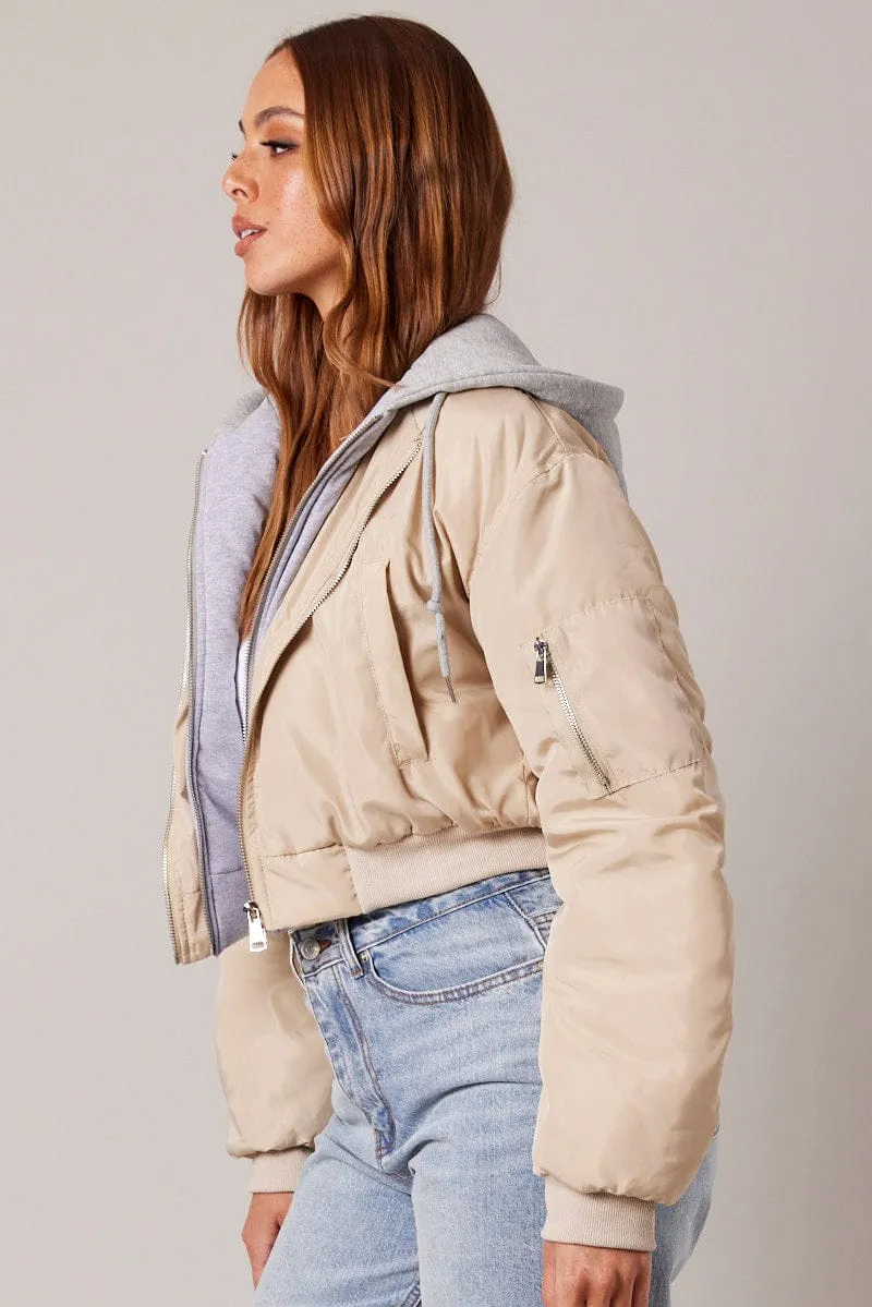 Beige Hoodie Bomber Jacket