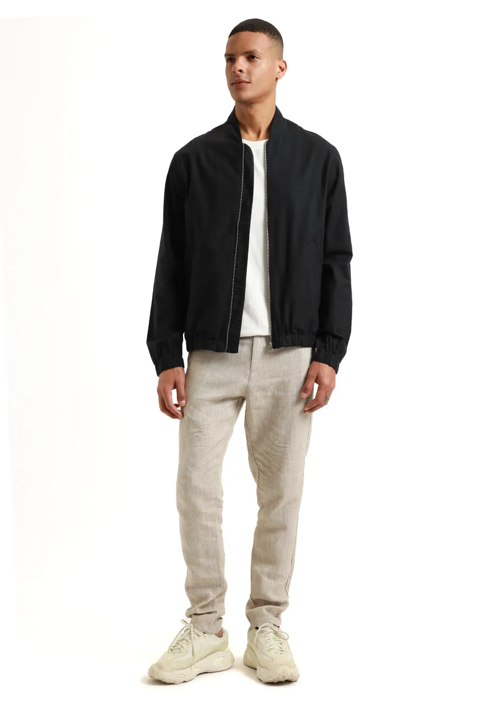 Black Bomber Linen Jacket