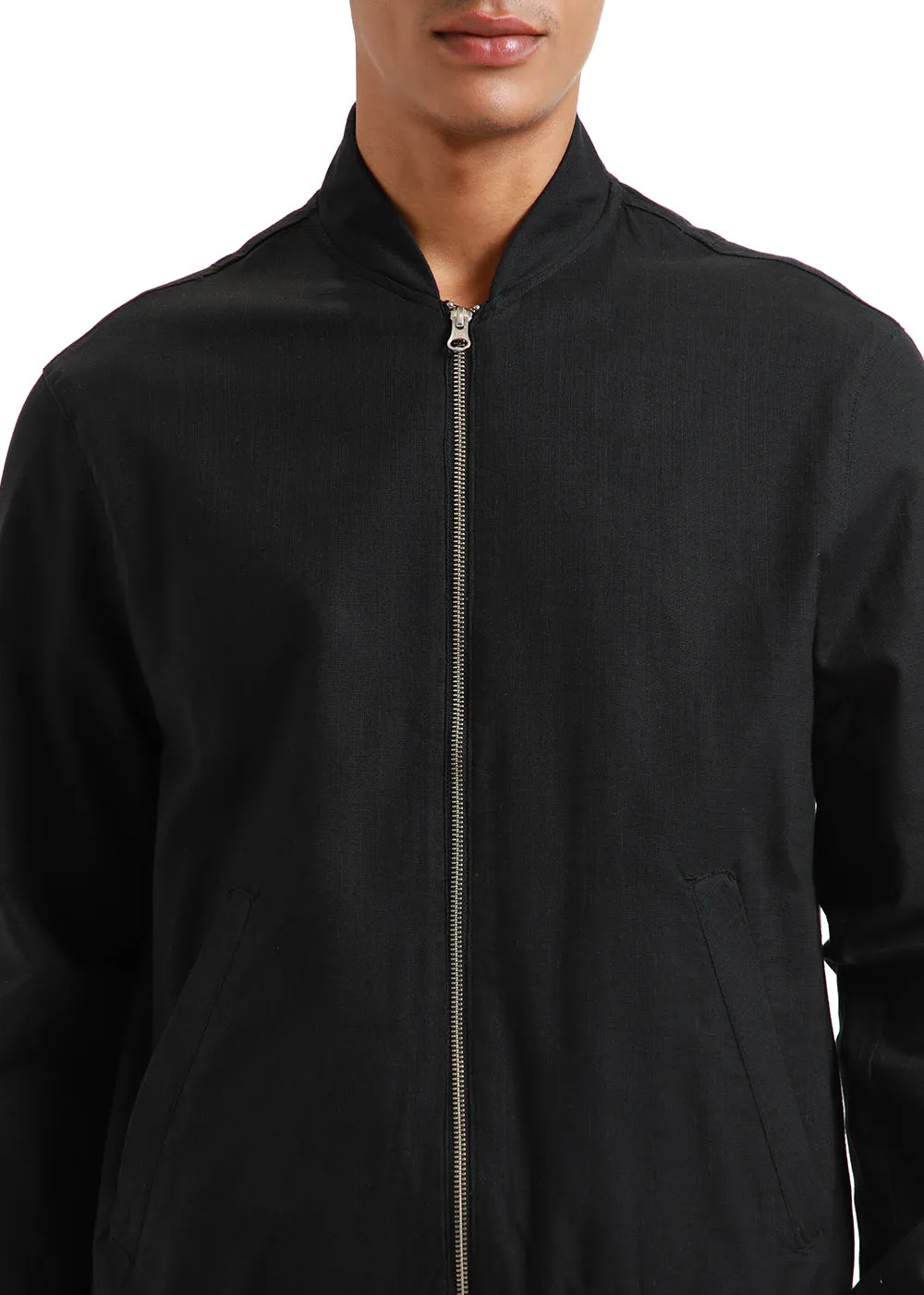 Black Bomber Linen Jacket