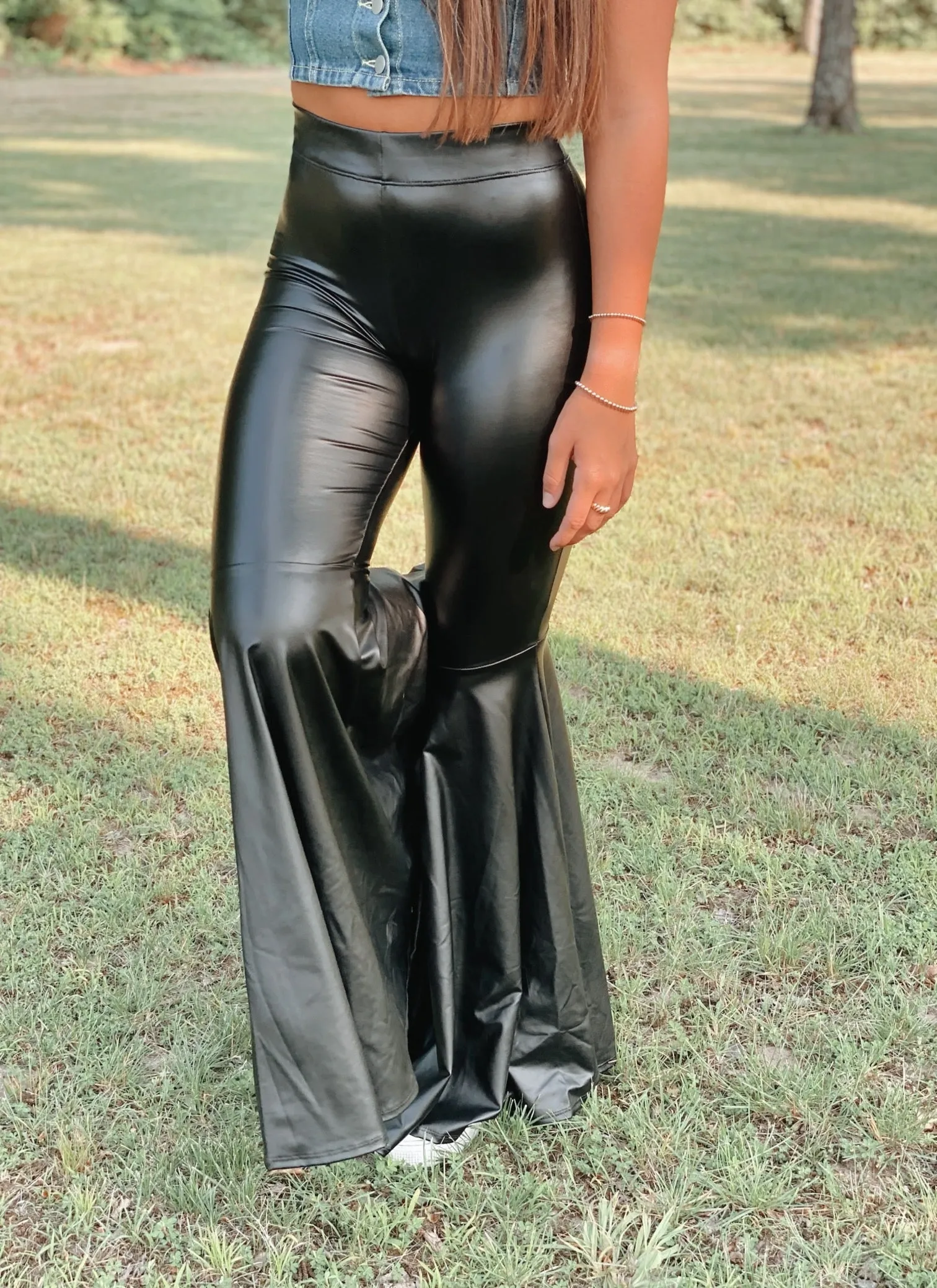 Black Faux Leather Flares