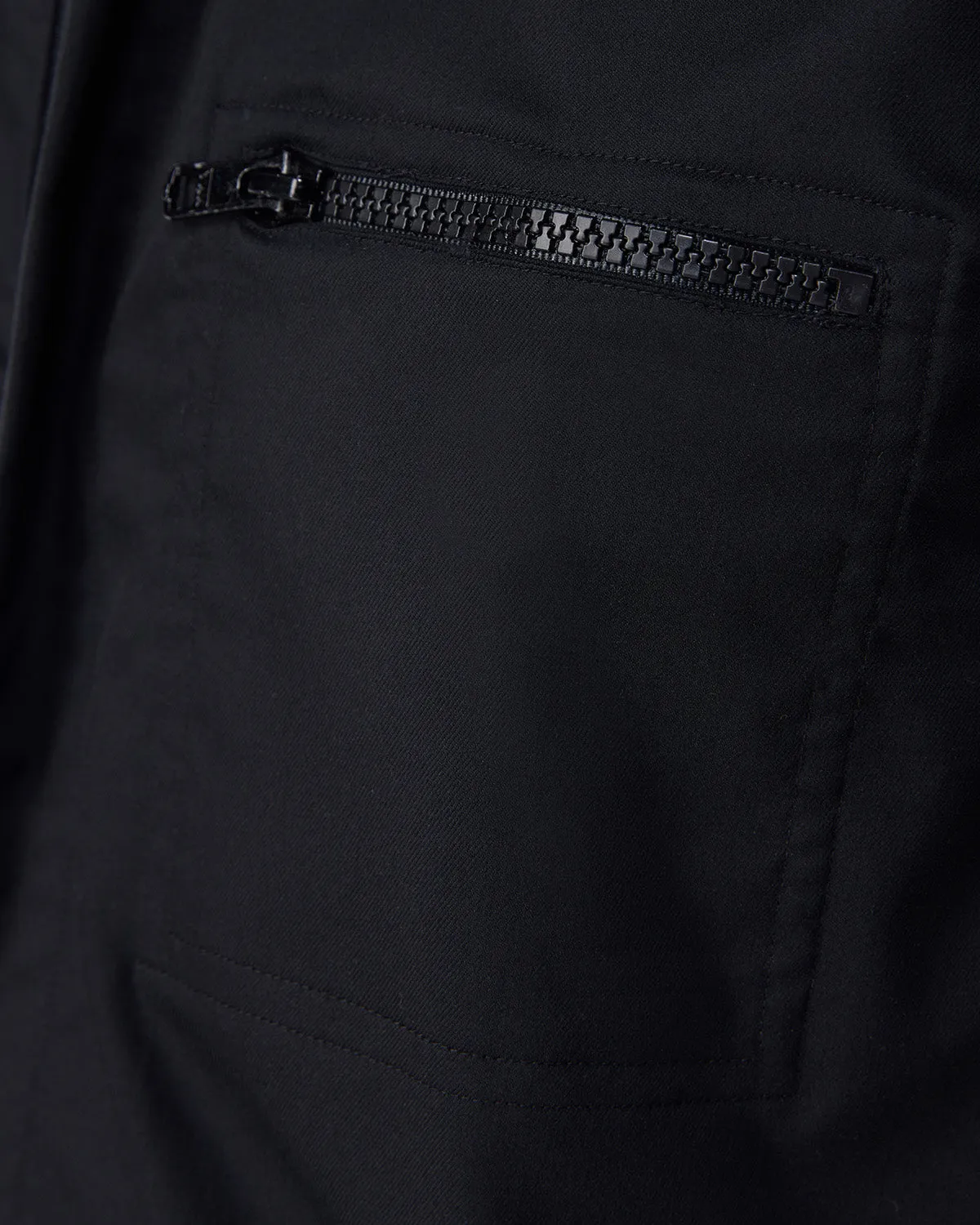 Black Stretch Twill Zipper Shirt