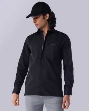 Black Stretch Twill Zipper Shirt