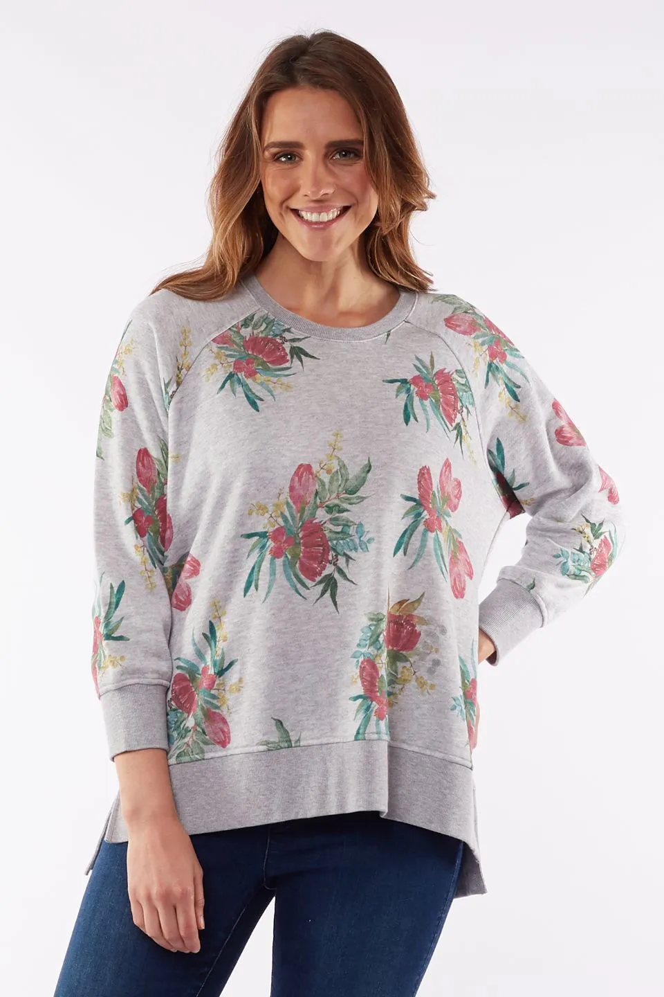 Bouquet Grey Marle Floral Crew