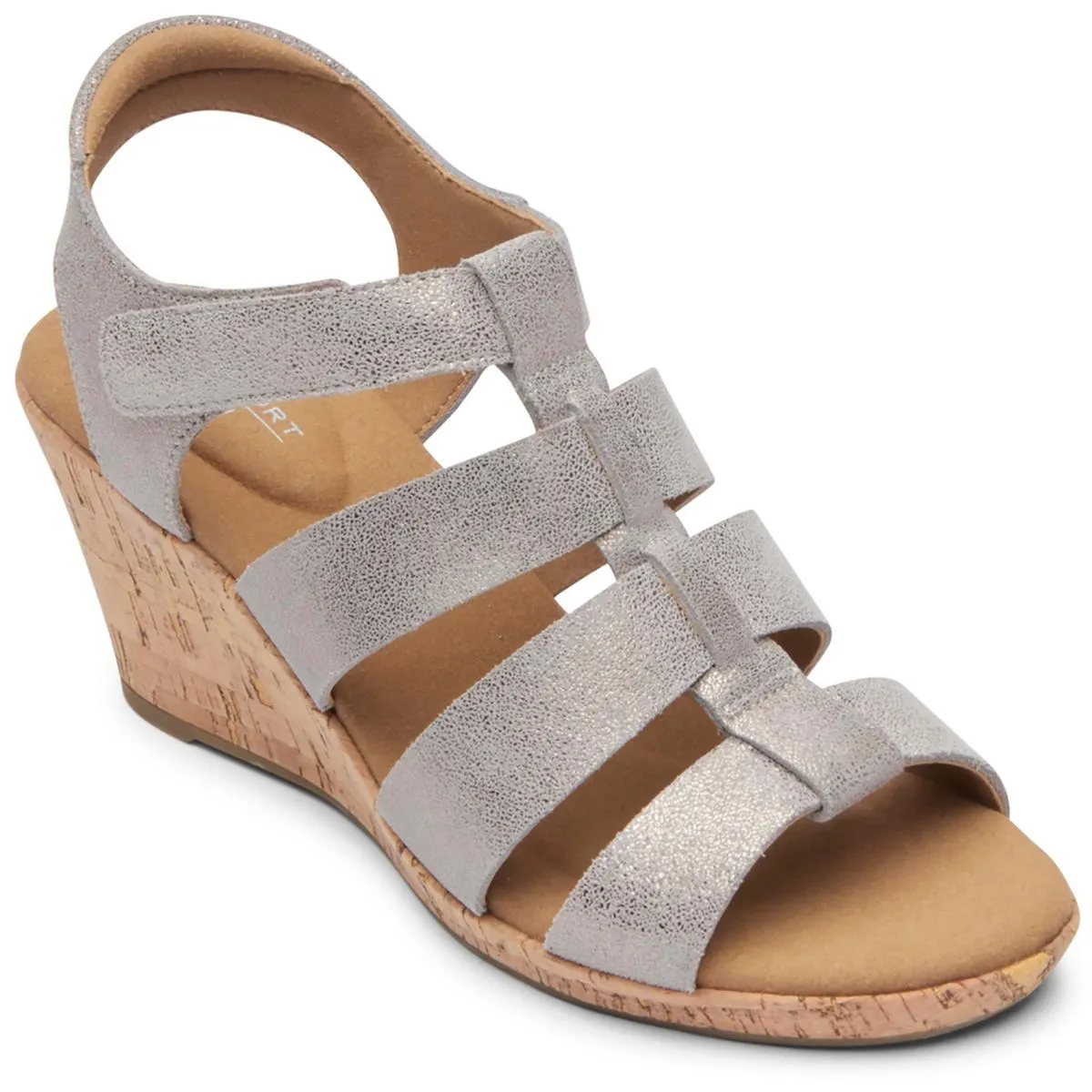 Briah Womens Leather Round Toe Wedge Sandals