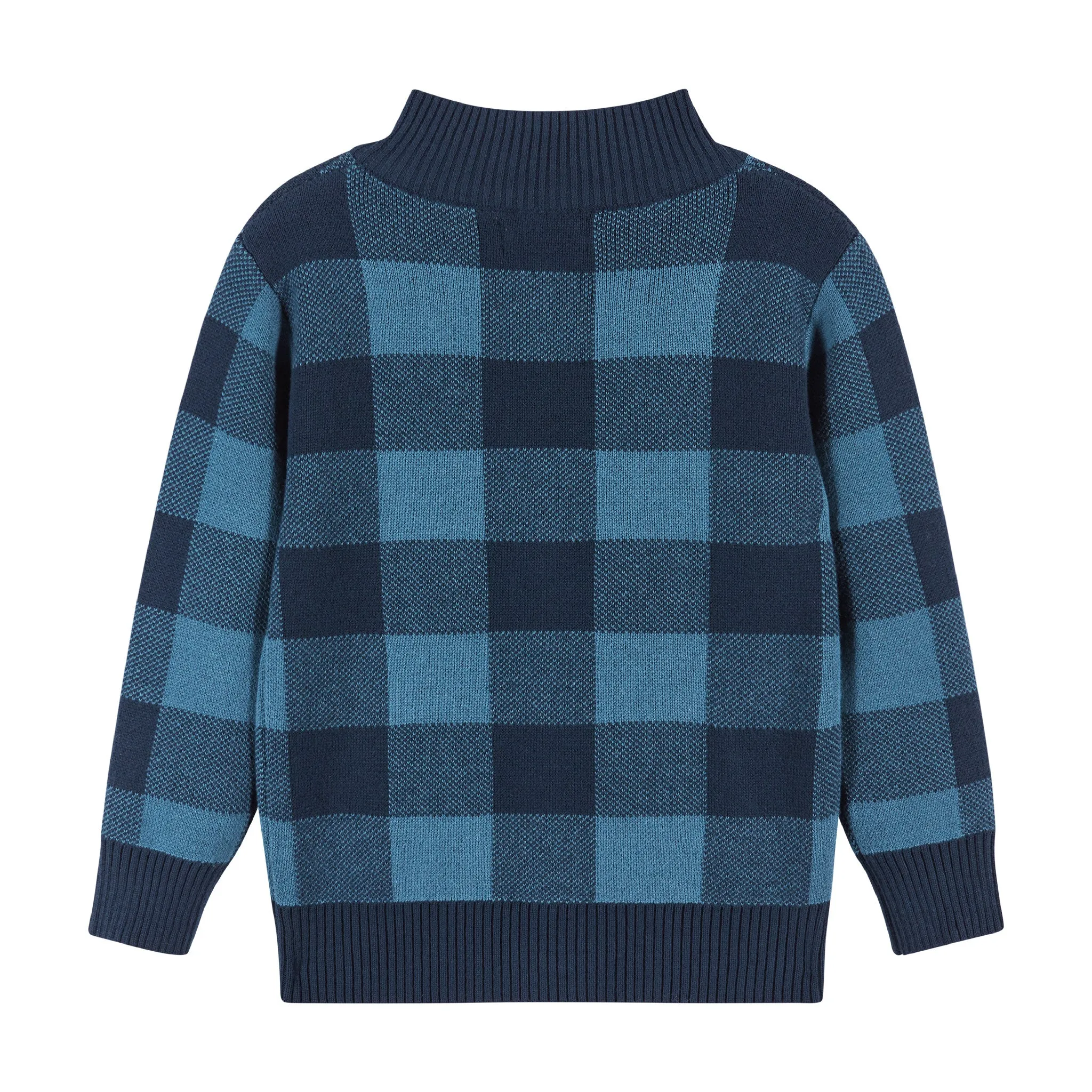 Buffalo Check Intarsia Sweater Zip-Up  | Navy