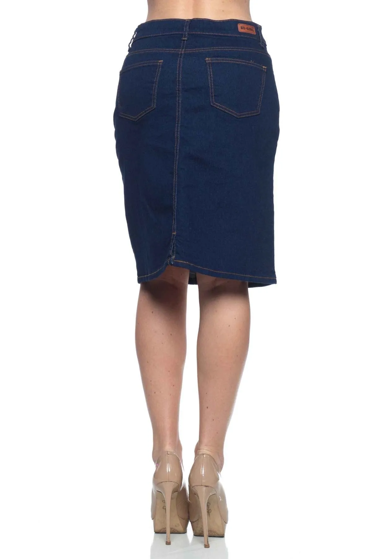 Button Knee Length Denim Skirt