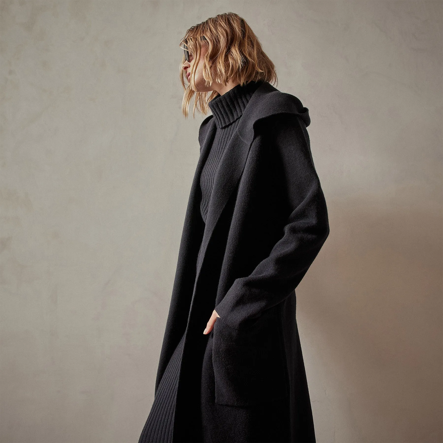 Cashmere Hooded Coat - Black