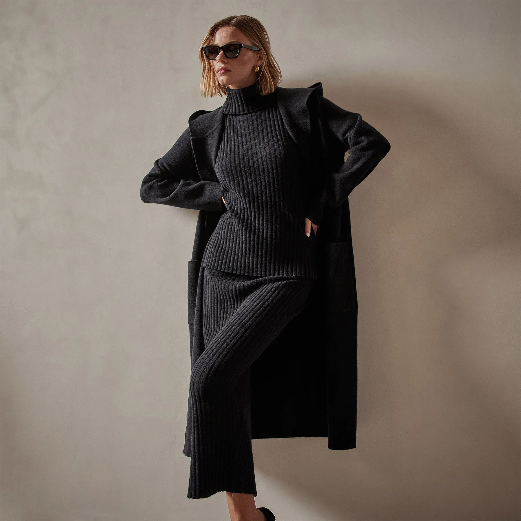 Cashmere Hooded Coat - Black