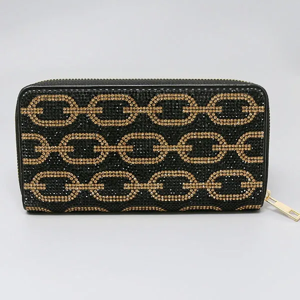 Chain Print Rhinestone Zipper Wallet