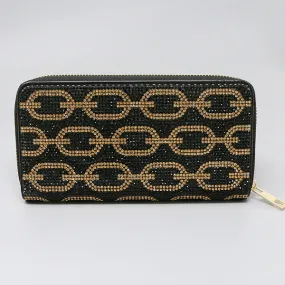 Chain Print Rhinestone Zipper Wallet