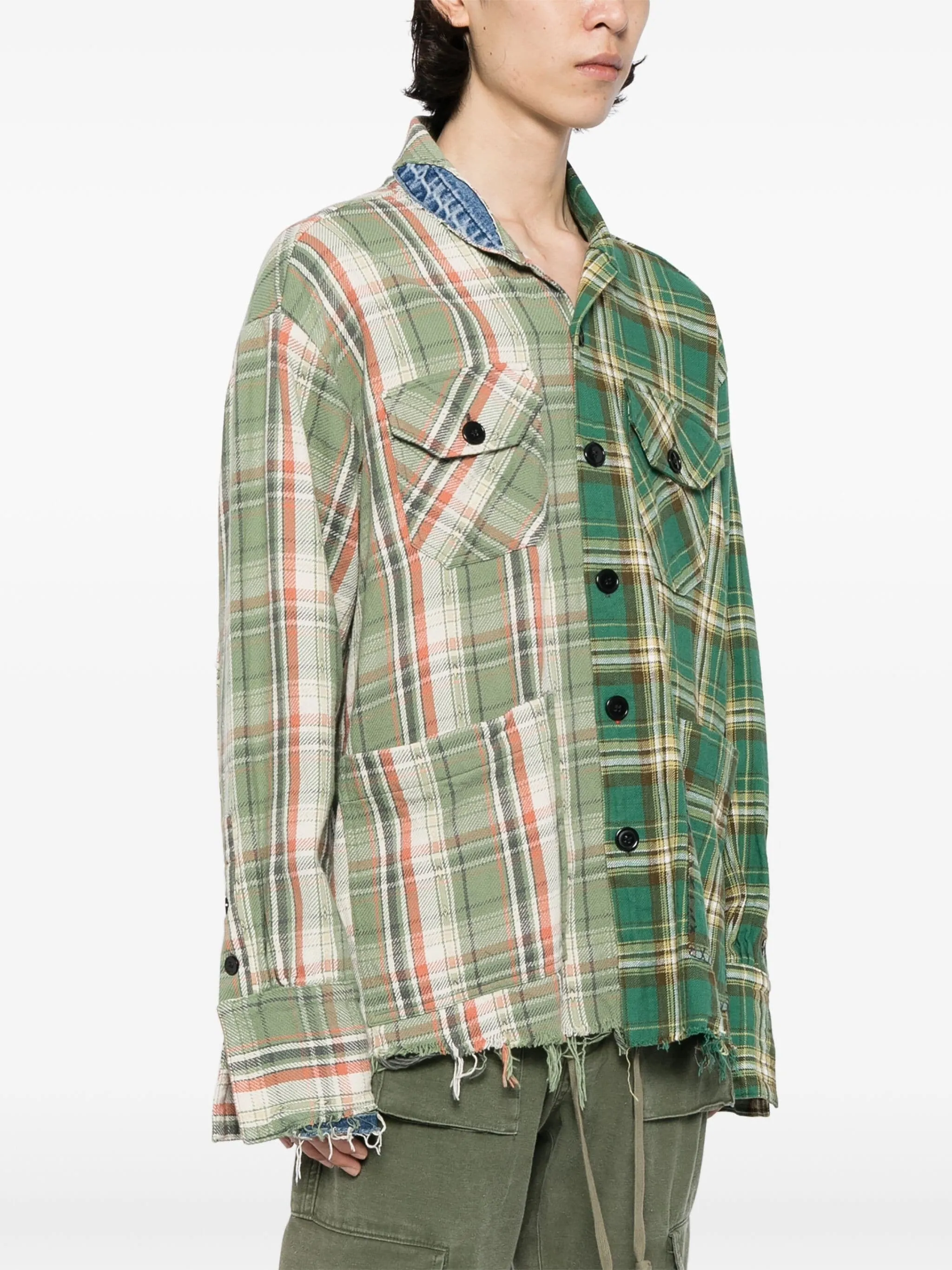 CHECKED PATCHWORK SHIRT JACKET