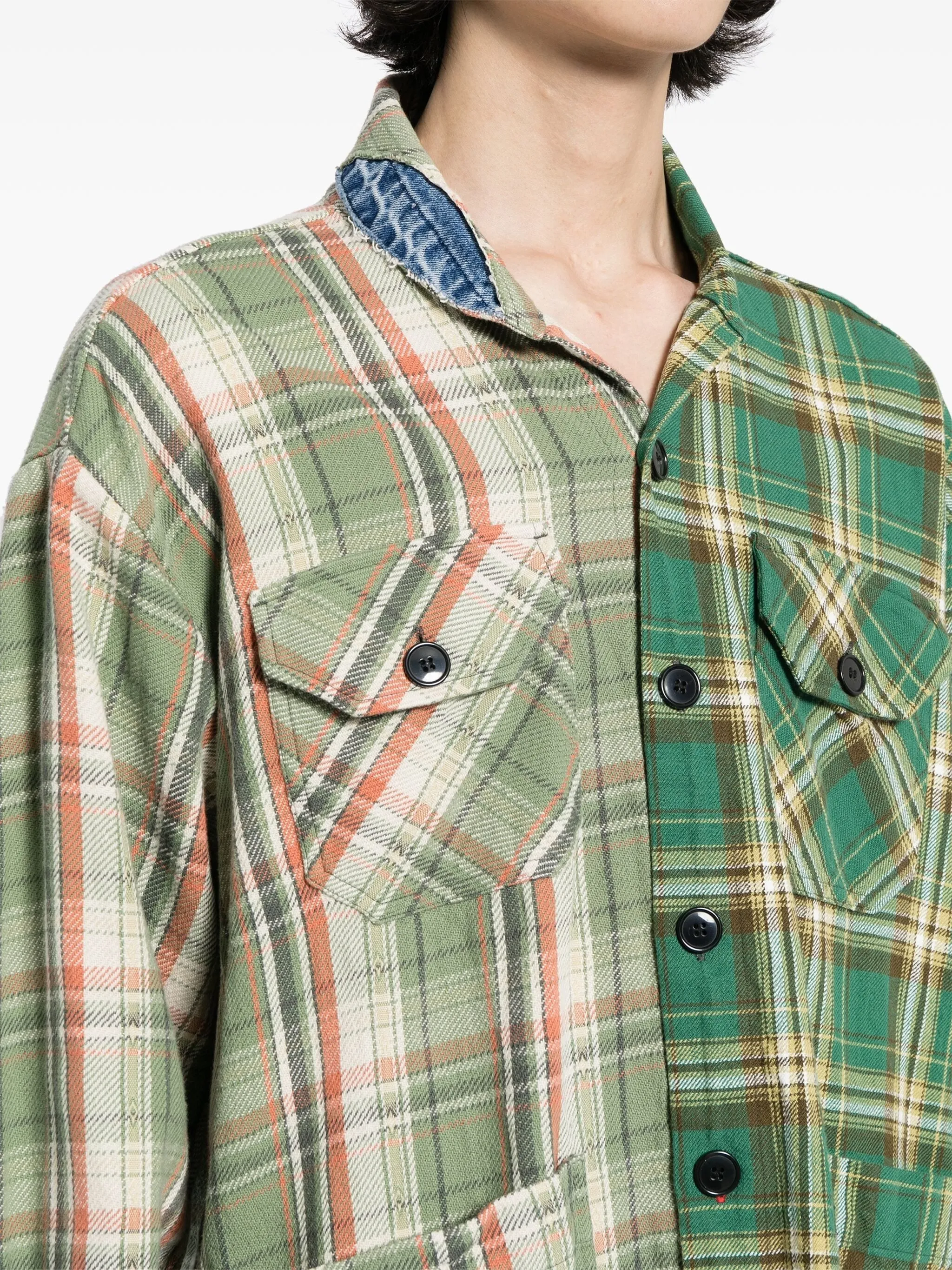 CHECKED PATCHWORK SHIRT JACKET