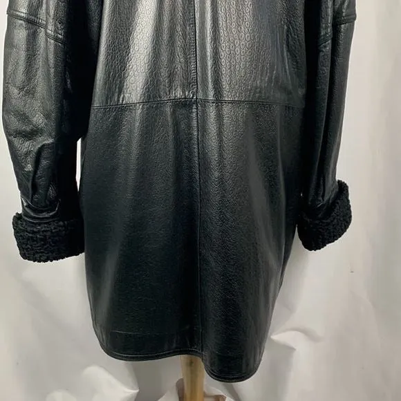 Christian DiorVintage Black Mink Lined Leather Coat With Persian Trim