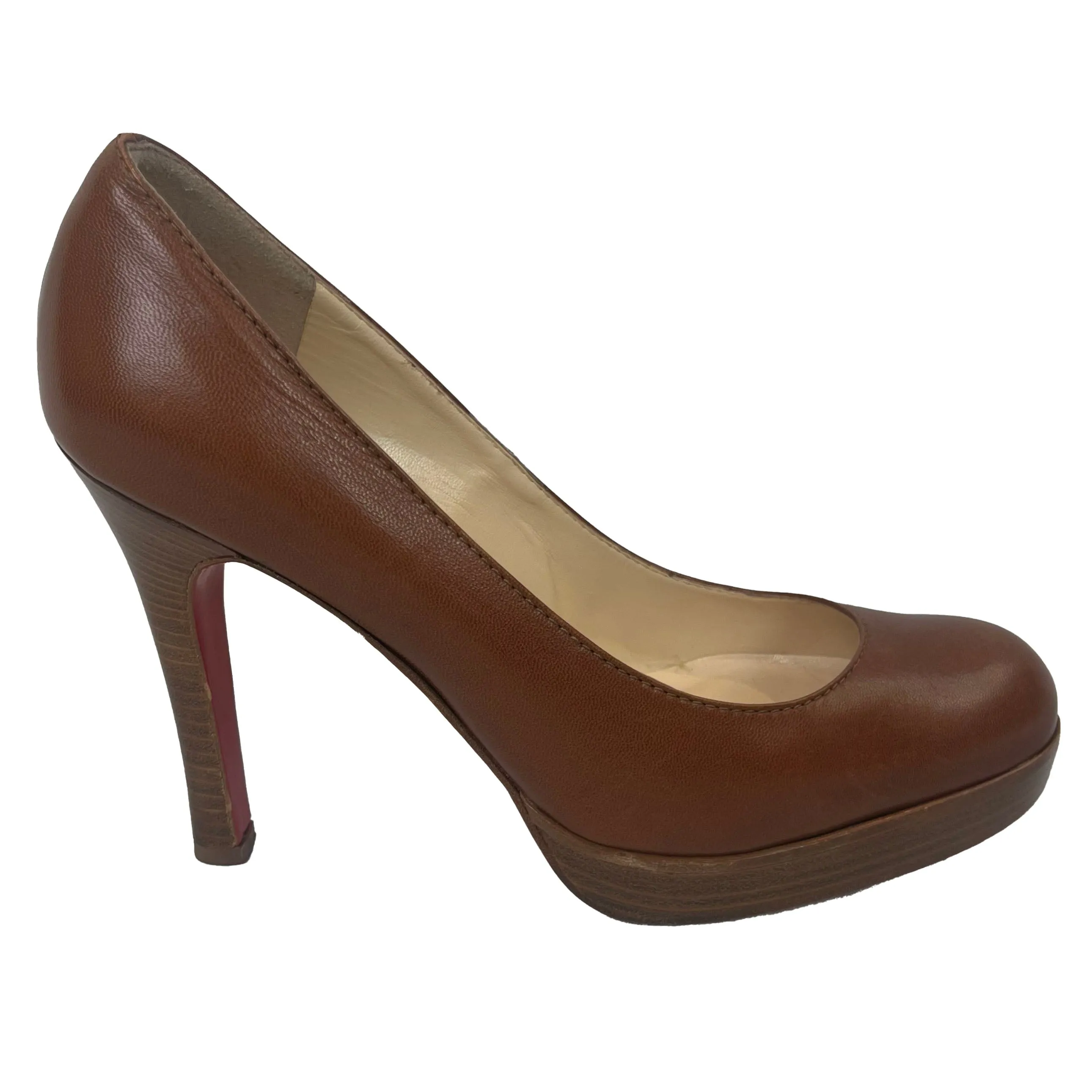 Christian Louboutin $690 Tan Leather Platform Heels 37