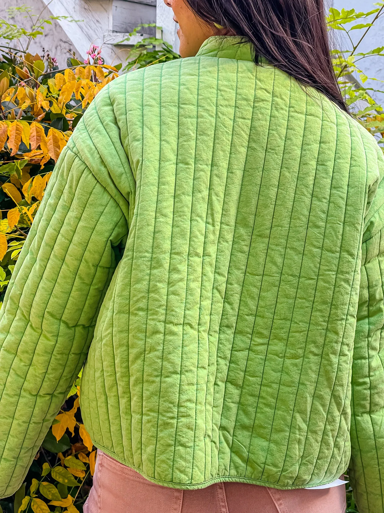 Citrine Zip Quilted Jacket - Vintage Lime