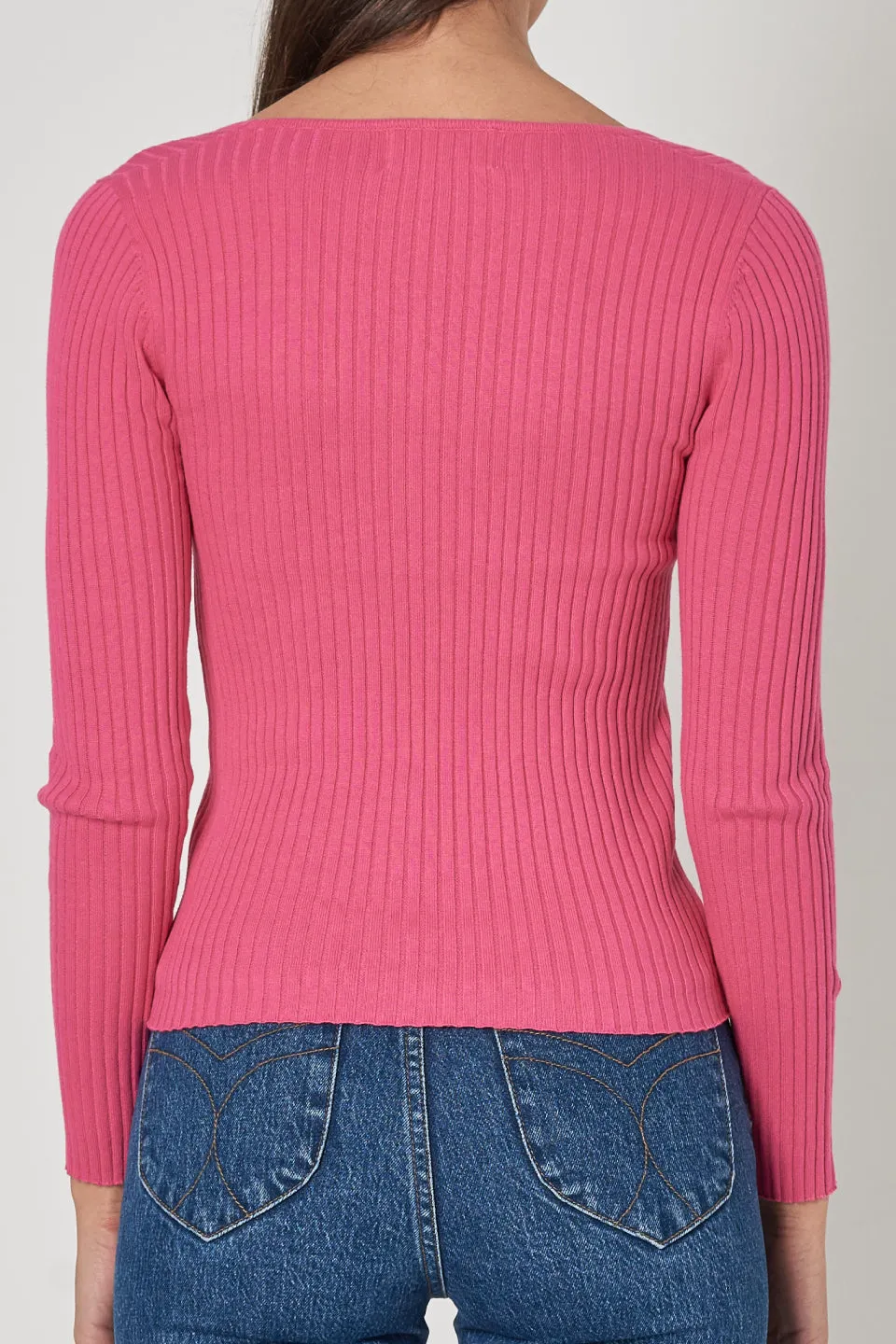 Classic Hot Pink LS Rib Sweater