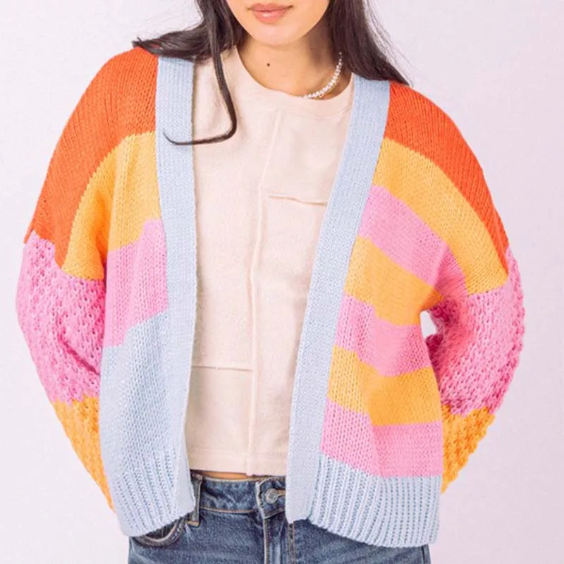 Colorblock Open Weave Bright Cardigan