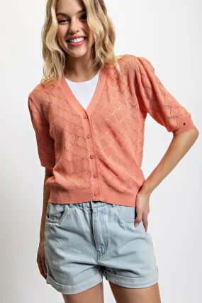 Coral Button Down Cardigan