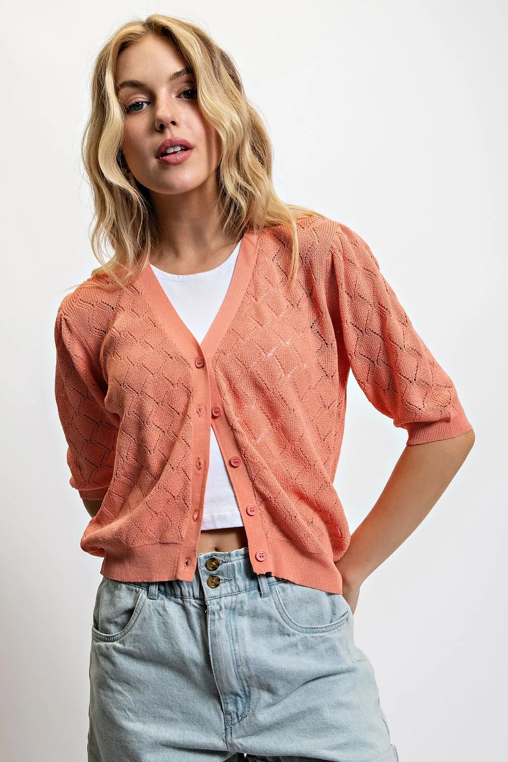 Coral Button Down Cardigan