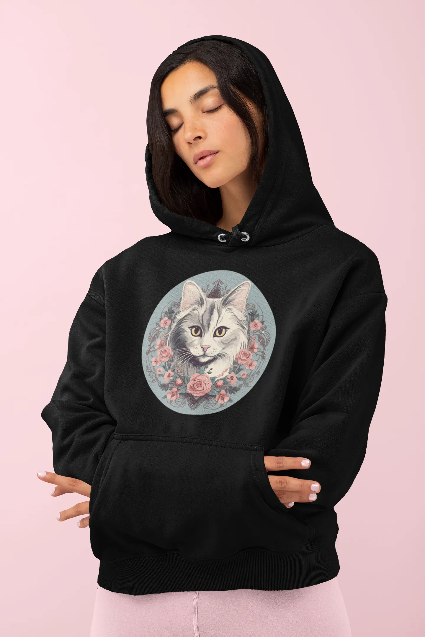 Damen Hoodie mit Katzenmotiv "Romantic Cat"