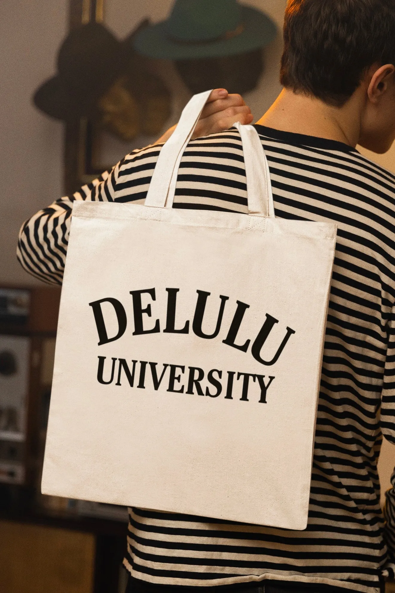 DELULU UNIVERSITY White Tote Bag with Zipper