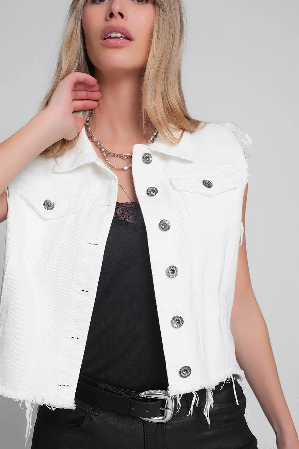 Denim Vest in White