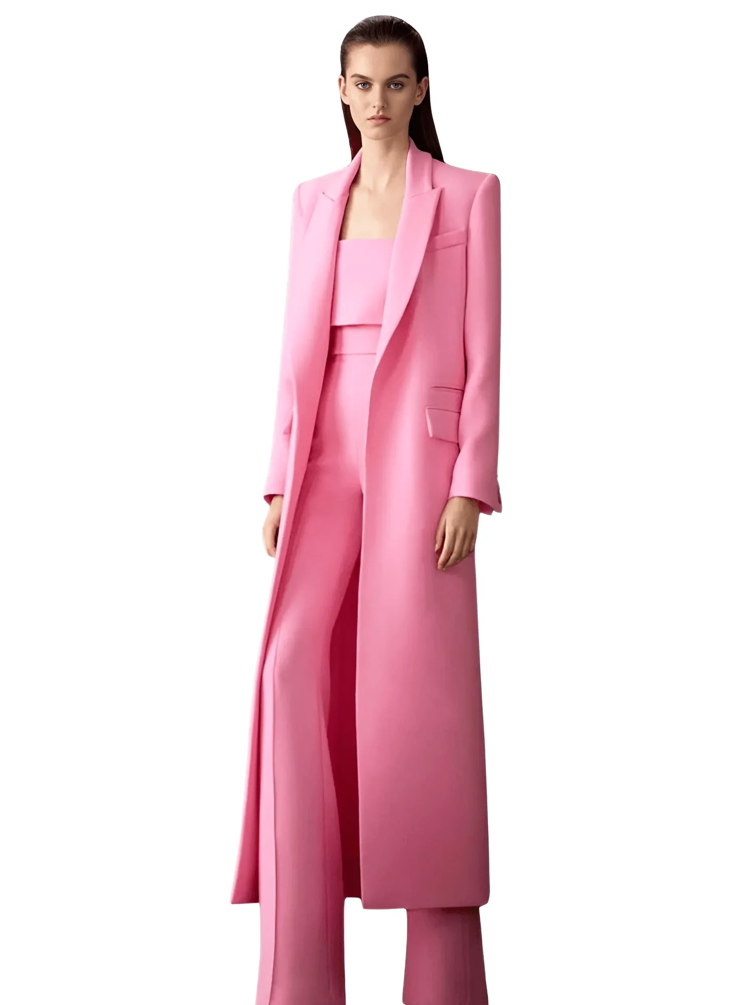 Designer Custom-Made Women Suits Sets Fashion Long Blazer Wide Leg Pants 2 Piece Elongated Jacket Formal Suit