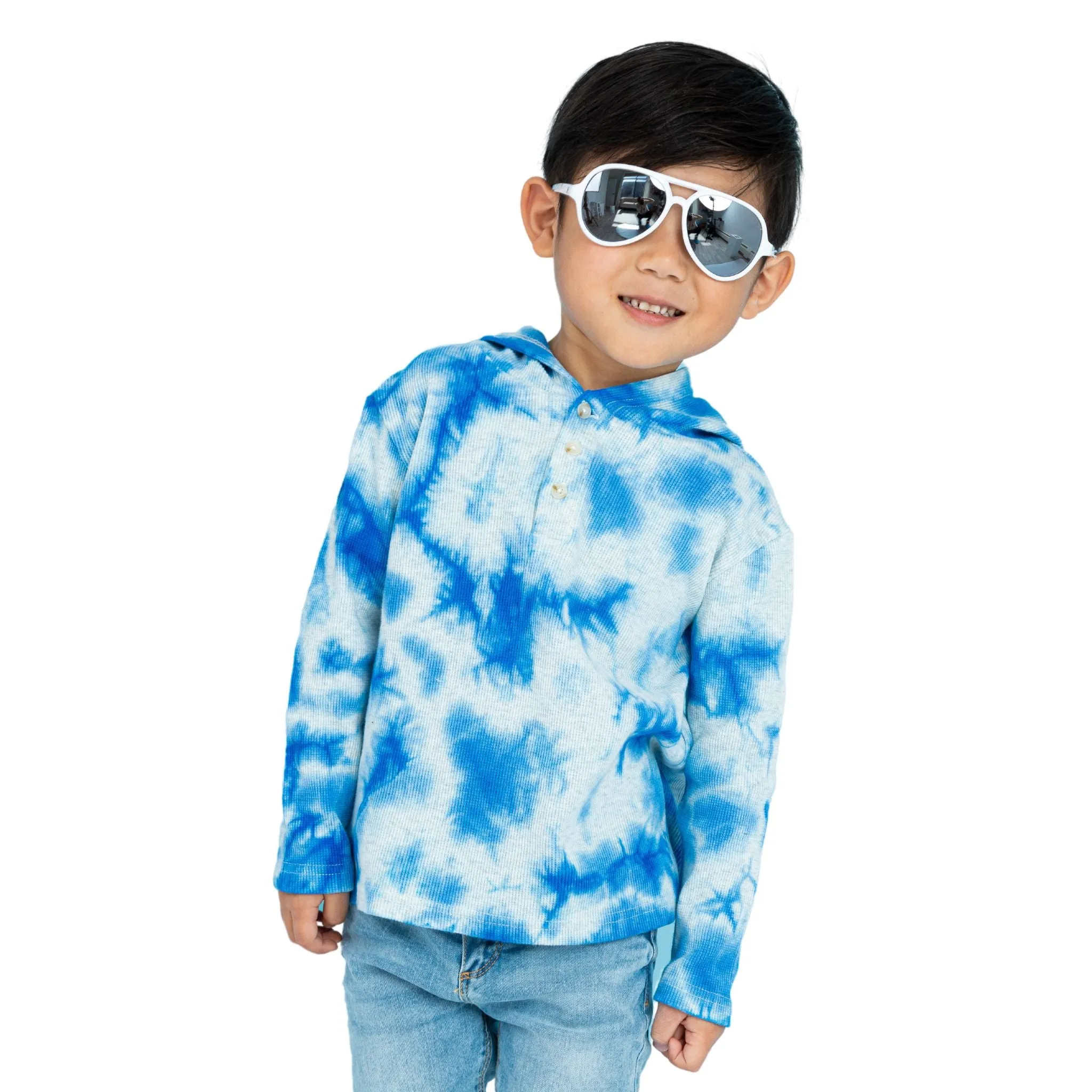 Dip Dye Hooded Waffle Henley | Blue