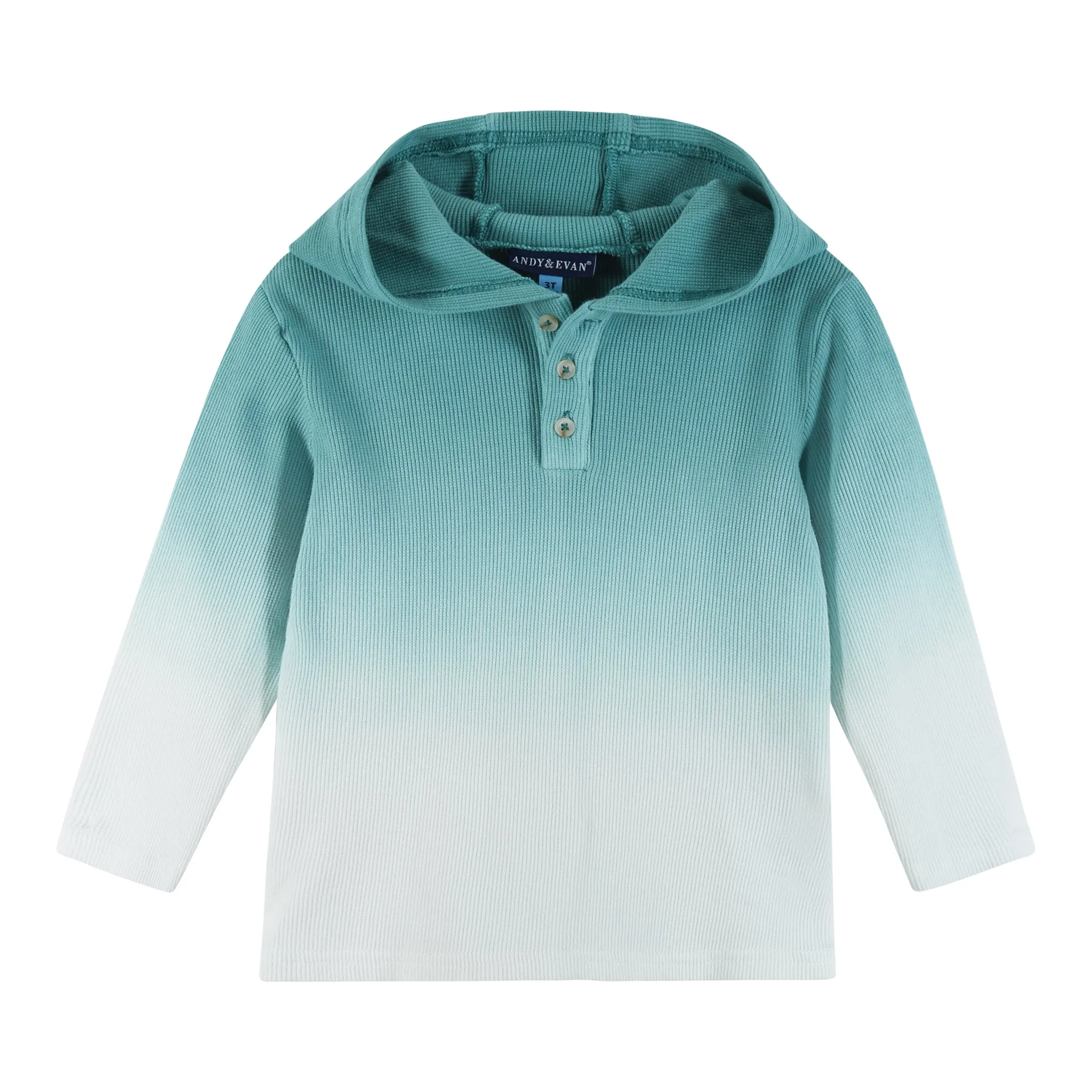 Dip Dye Hooded Waffle Henley Shirt | Aqua