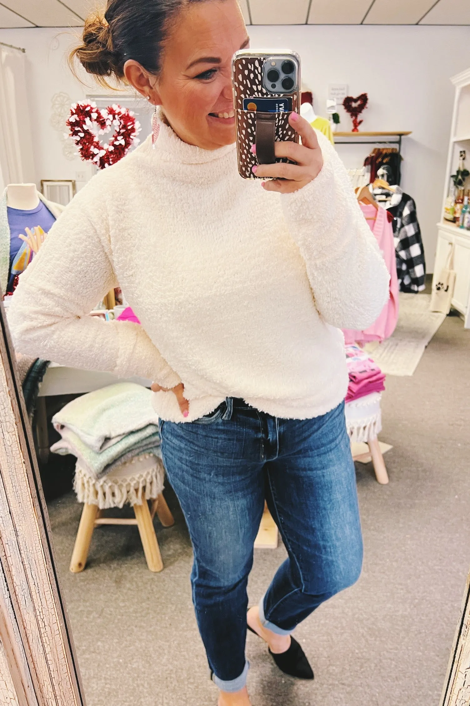 Elaine Mock Neck Boucle Sweater