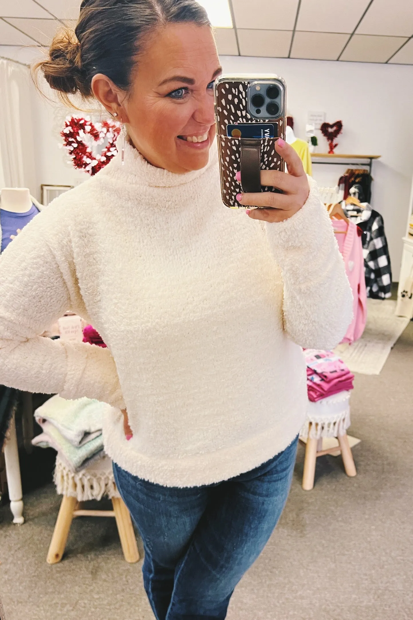 Elaine Mock Neck Boucle Sweater