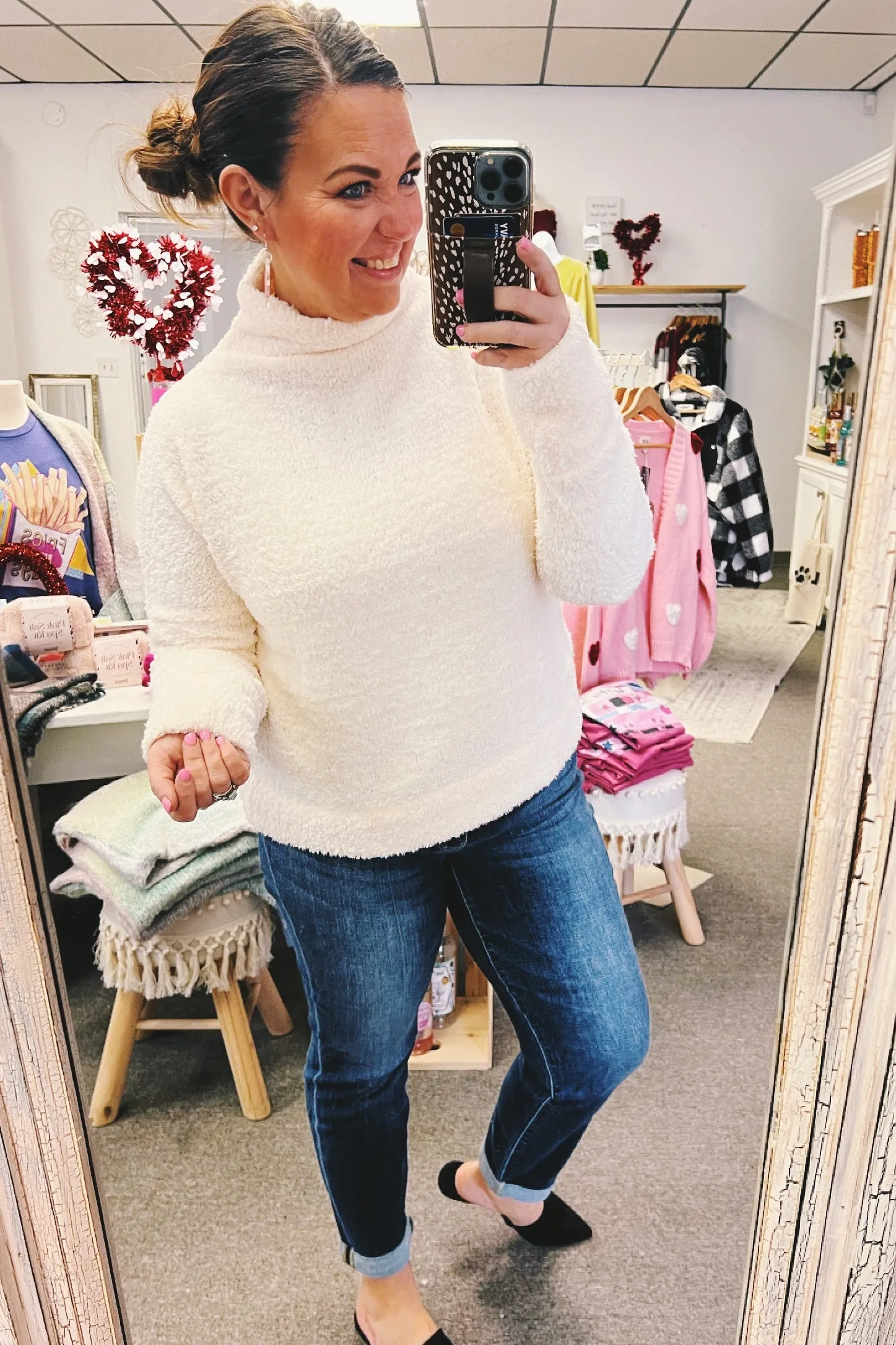 Elaine Mock Neck Boucle Sweater