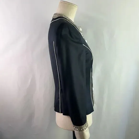 Escada Black Satin Jacket with Beaded Trim