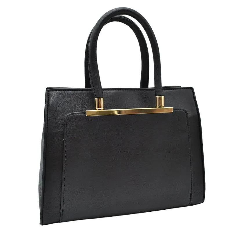 Faux Leather Top Handle Zipper Closure Tote Handbag