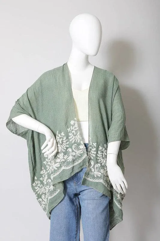 Floral Embroidered Stitch Kimono