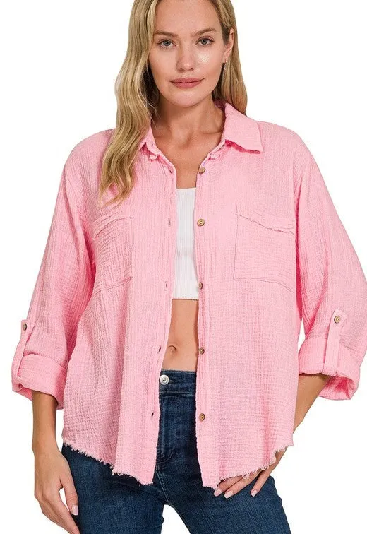 Gauze Button Down Top