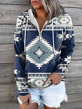 Geometric Tribal Aztecs Zip Up Hoodie Sweatshirt for Women