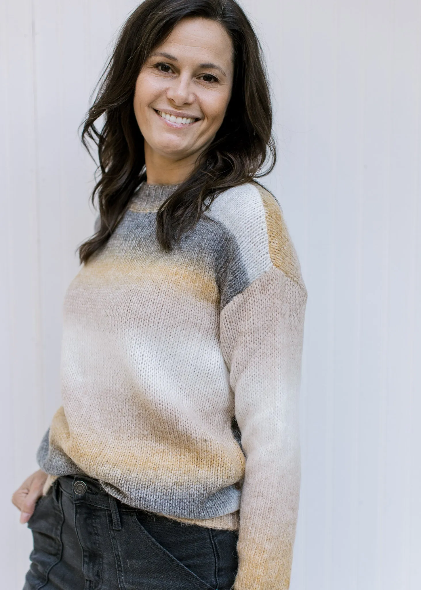 Gray Cream and Mustard Ombre Sweater