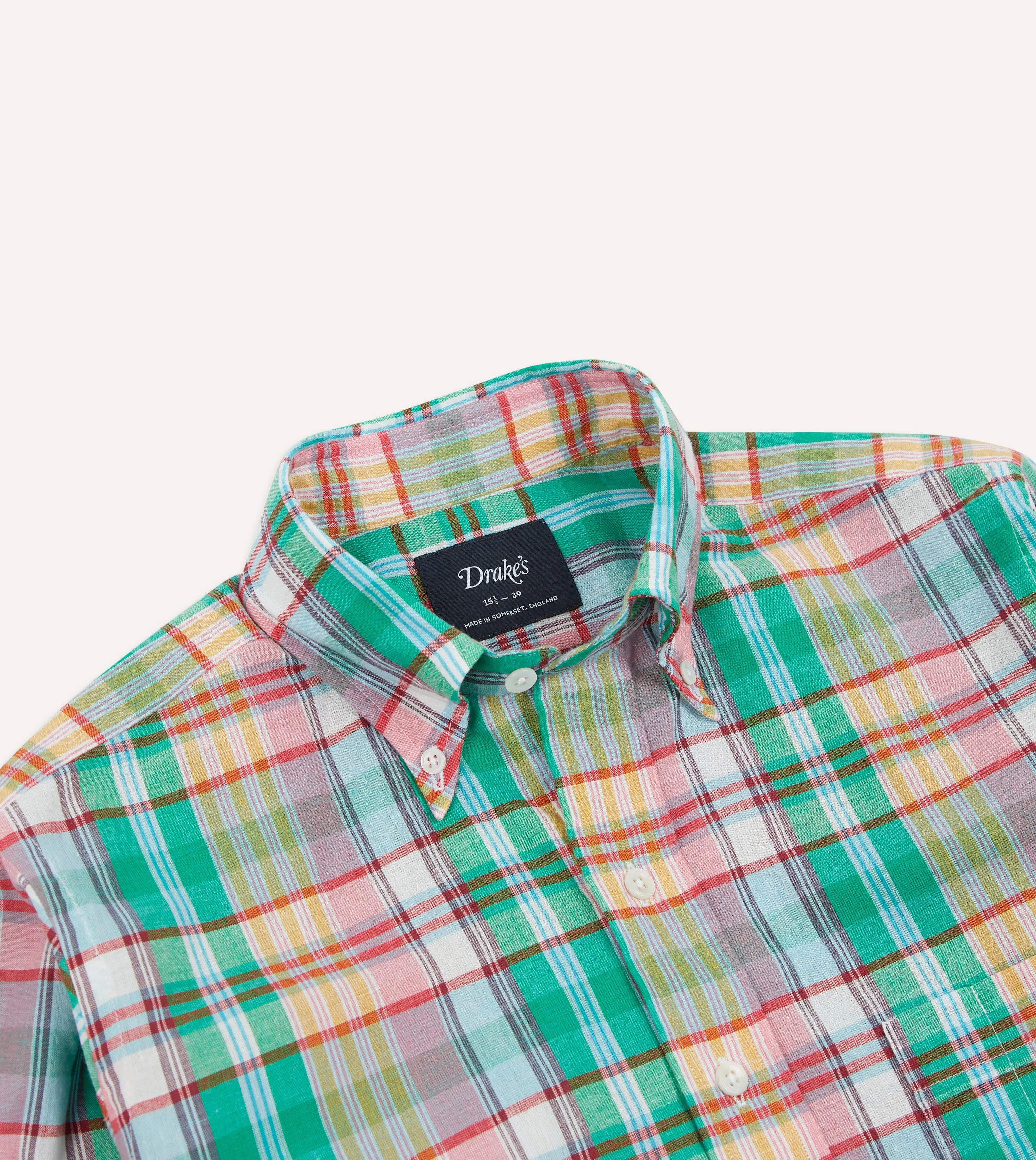 Green and Blue Madras Check Cotton Button-Down Shirt