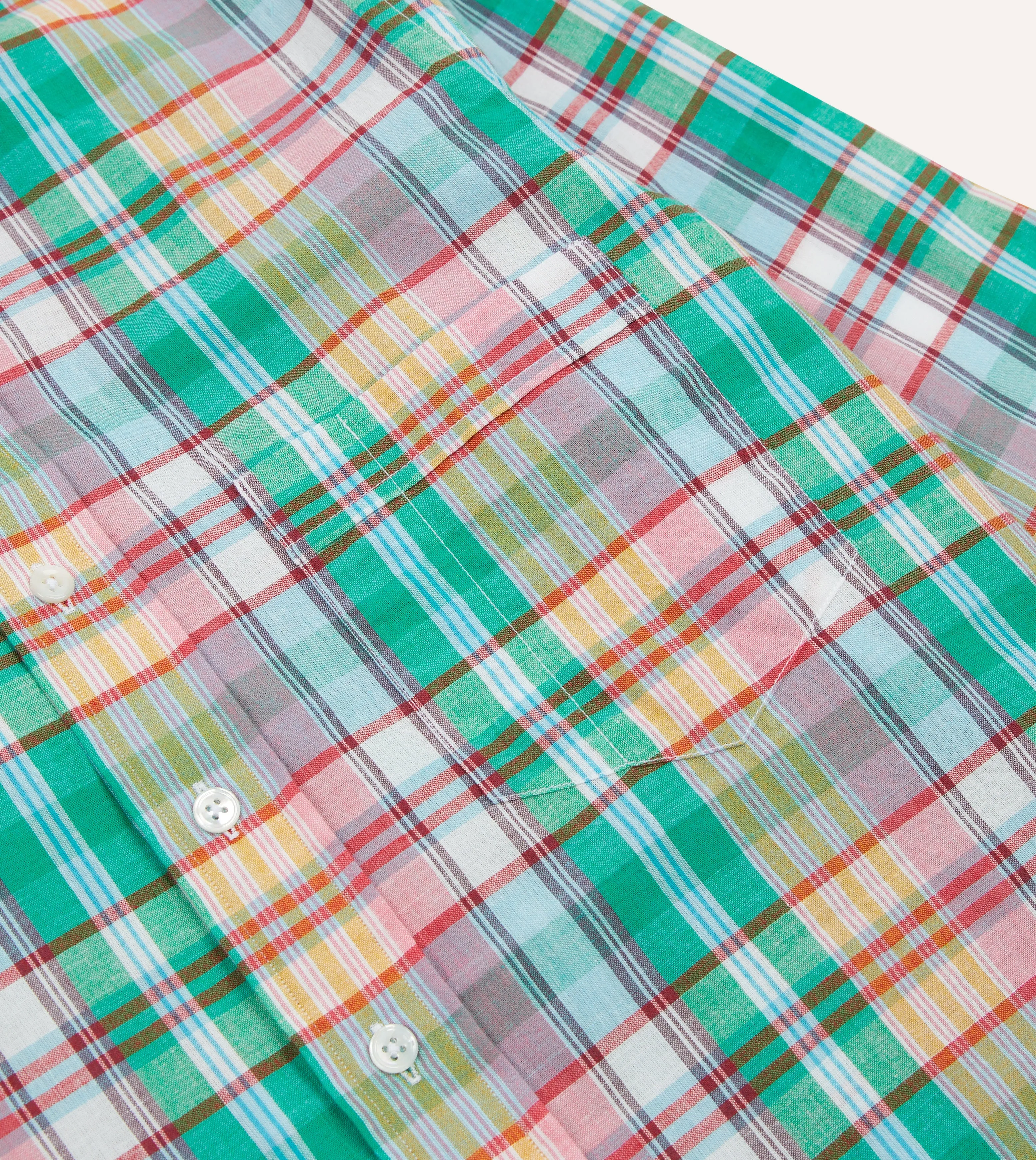 Green and Blue Madras Check Cotton Button-Down Shirt