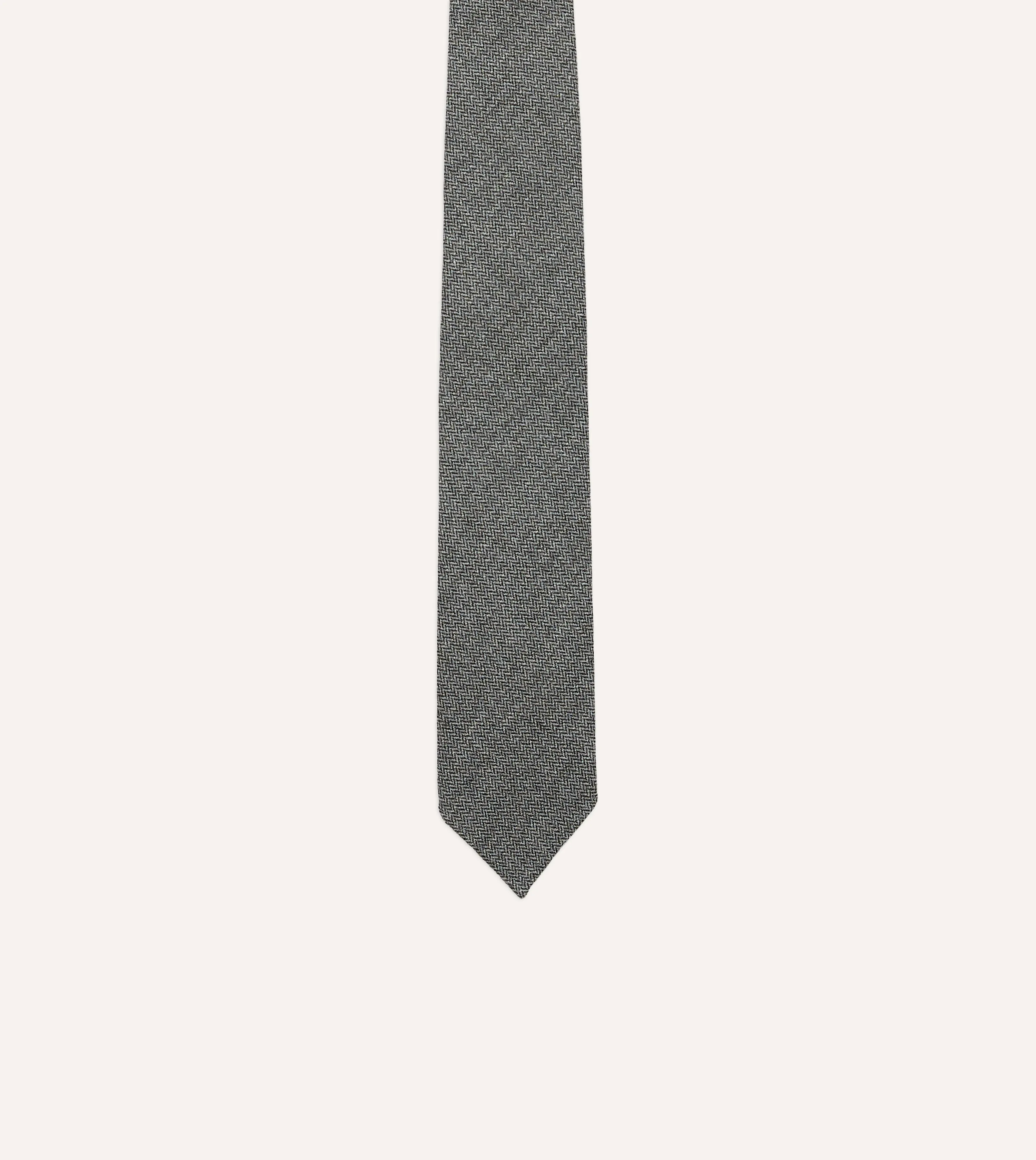 Grey Herringbone Hand Rolled Wool Tie