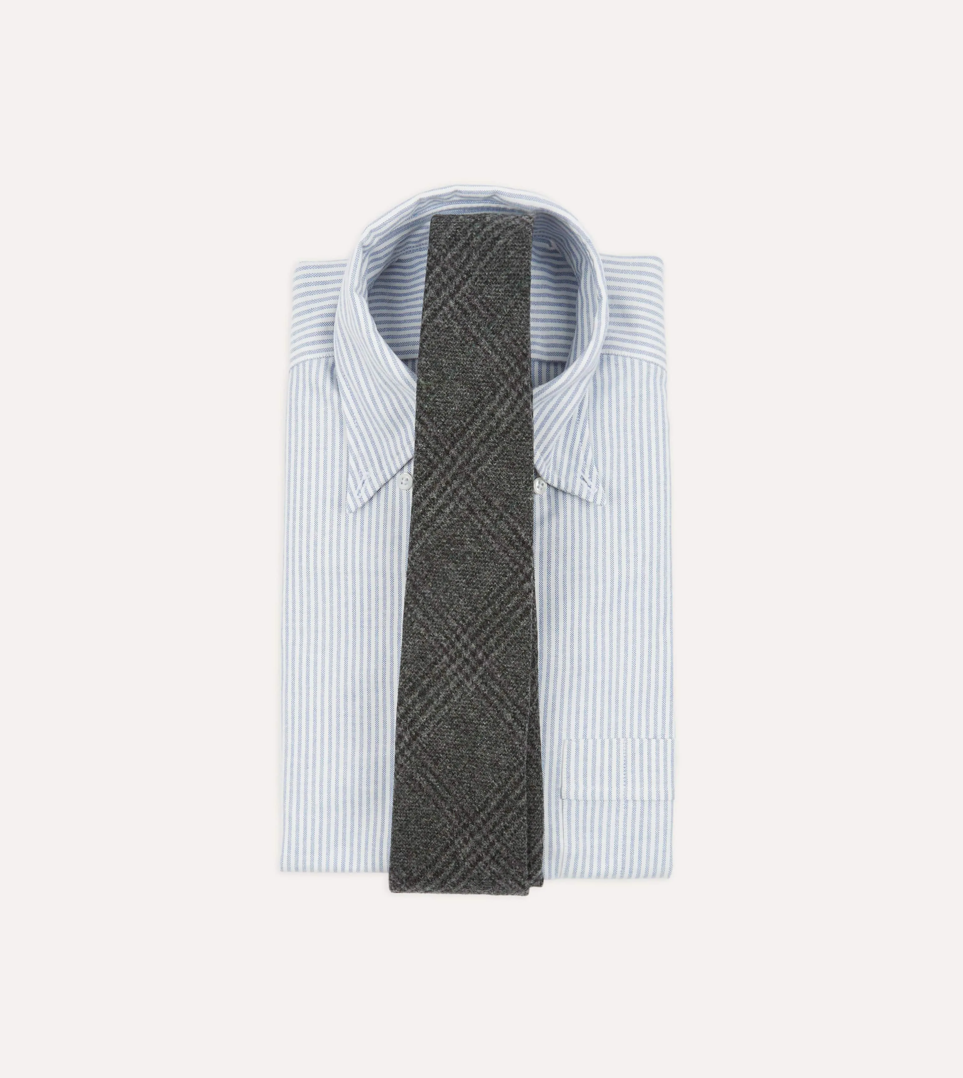 Grey Prince of Wales Check Hand Rolled Wool Tie