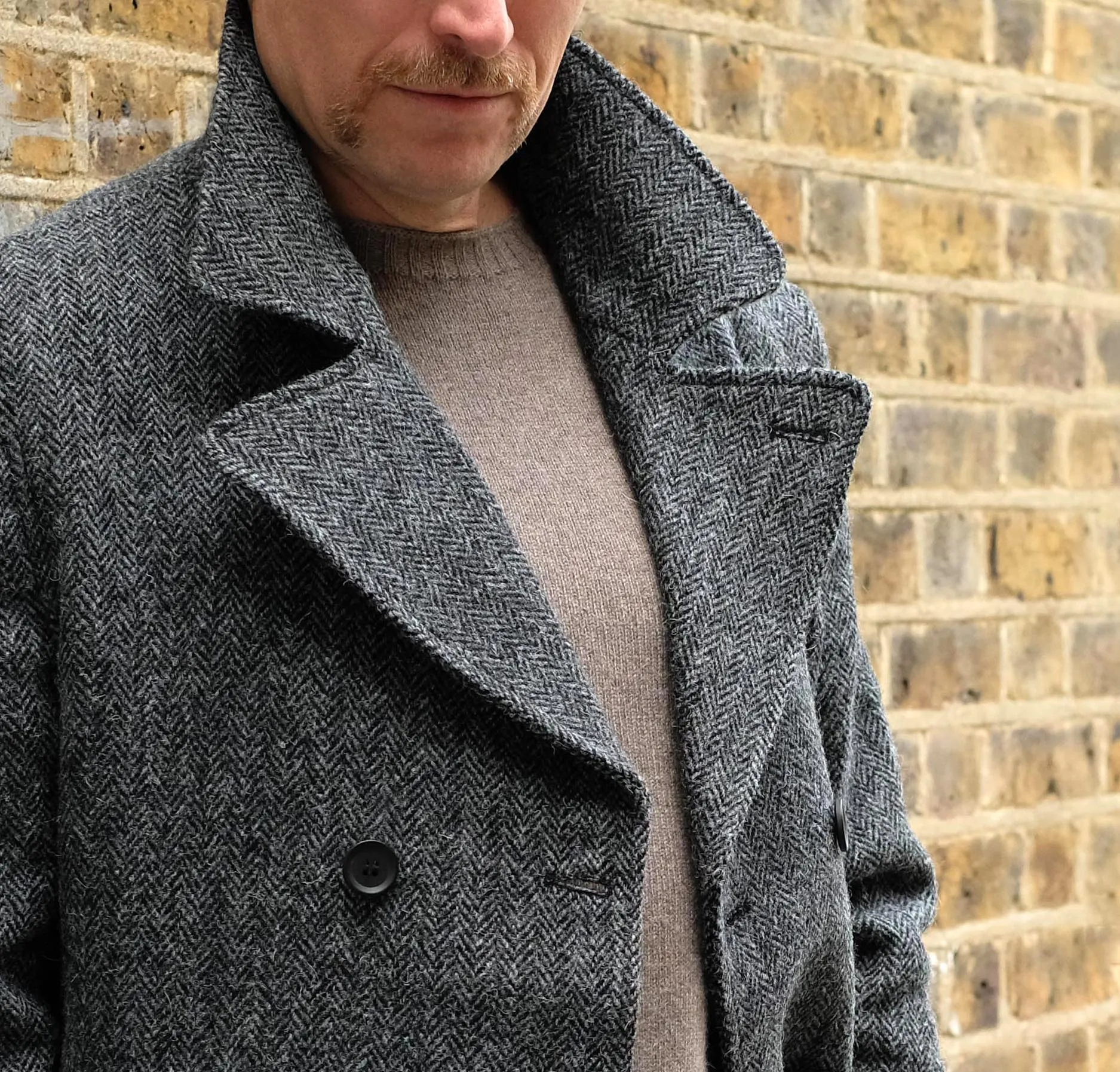 Harris Tweed Peacoat in Grey Herringbone