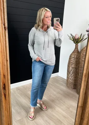 Heather Gray Striped Lightweight Hoodie