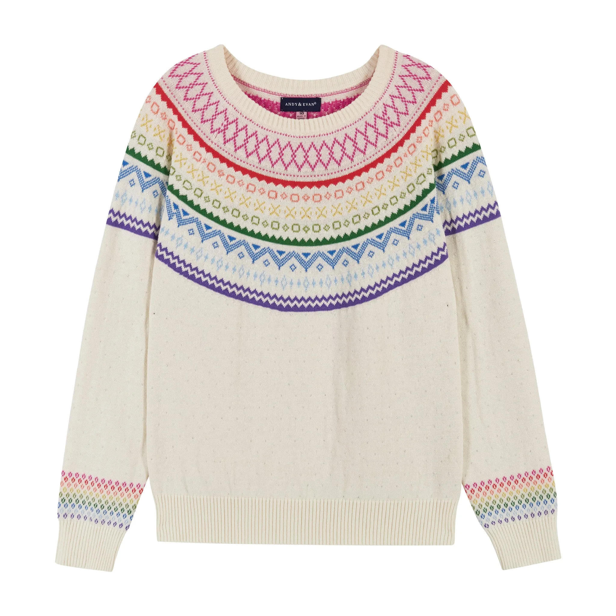 Holiday Rainbow Cream Sweater |  White